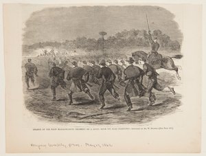 Charge du premier régiment du Massachusetts sur une tranchée rebelle près de Yorktown - after Winslow Homer