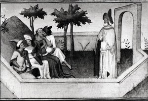 Comment le vieil homme de la montagne a reçu les disciples dans le jardin, du Livre des Merveilles du Monde, c.1410-12