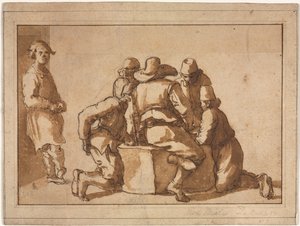 Scène de genre de jeunes hommes jouant à un jeu - attributed to Frederico Zuccaro