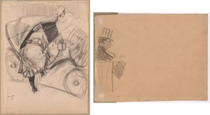 Femme entrant dans un fiacre (recto) ; Profil droit d