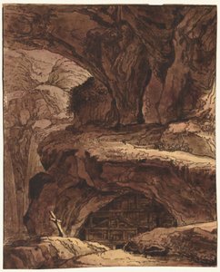 Paysage rocheux avec une chapelle dans une grotte - attributed to Johann Martin von Rohoden