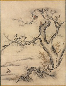 Fleurs et Oiseaux dans un Paysage Printanier - attributed to Kano Motonobu