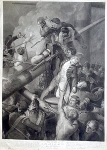 La Mort du capitaine Faulknor le jeune - burin de Blackberd daprès Stothard Eau forte