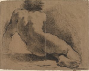 Garçon nu assis vu de dos - called Guercino Giovanni Francesco Barbieri