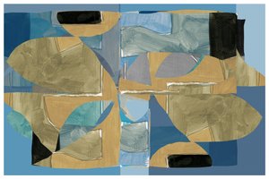 Collage abstrait bleu et beige - cartissi