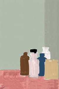 Nature morte aux bouteilles aux couleurs douces - cartissi