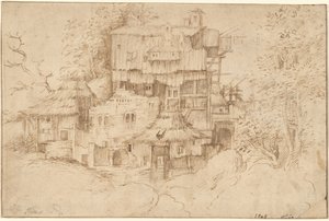 Un complexe de maisons rustiques construites sur des ruines - circle of Giorgione