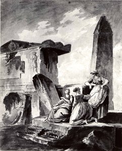 Trois jeunes filles près de ruines - copy after Hubert Robert.
