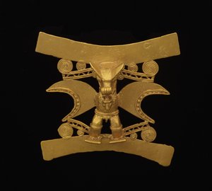 Pendentif représentant une figure avec un masque de chauve-souris, période tardive V - période VI - culture Diquis