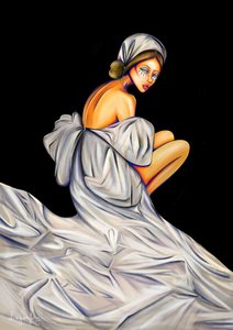 Femme pensive en blanc - dragonfly