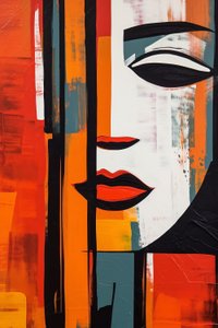 Visage de femme abstrait, lignes droites sur toile, Art numérique imprimable