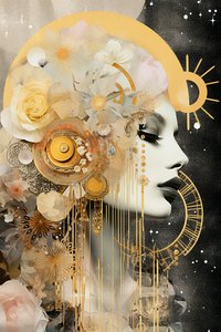 Nouvelle lune en vierge, couleurs or et pastel - F. Abderrahim