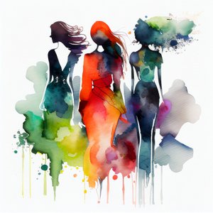 Peinture de mode aquarelle, fille, fond bleu brumeux et blanc