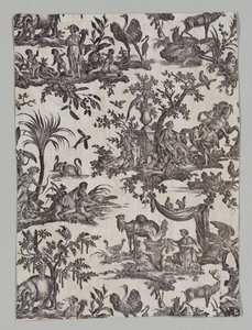 Fragment de coton imprimé sur cuivre avec le motif "Les quatre parties du monde" - firm of Christophe Philippe Oberkampf
