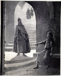 Sois chrétien, je te ferai chevalier. Les paroles de Louis IX dit Saint Louis (1214-1270) à un chef sarrasin entré dans la prison pour se faire chevalier. Illustration de Job (Jacques Marie Gaston Onfray et Breville) (Jacques-Marie) (1858-1931) - pseudonym for Onfray de Breville Jacques Job