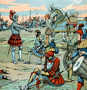 Le roi français François 1er est fait chevalier par Bayard juste après la bataille de Marignan le 14 septembre