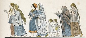 Paysannes gauloises avec leurs enfants. Dans « La France, son histoire racontée par G. Montorgueil, illustrée par Job » 1896. Collection privée.