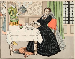 Illustration tirée du livre "Le bon roy Henri", illustrée par Jacques Marie Gaston Onfray de Bréville dit JOB (1858-1931) : Une mère a mangé son enfant pendant le siège de Paris - Collection privée