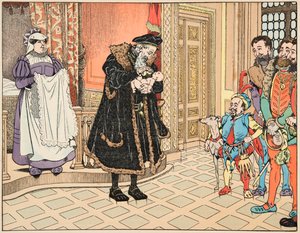 Illustration du livre "Le bon roy Henri", illustré par Jacques Marie Gaston Onfray de Breville dit JOB (1858-1931) : Naissance de Henri IV, son grand-père, Henri d
