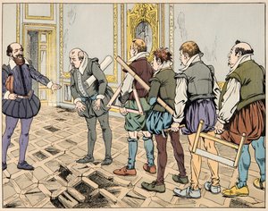 Illustration du livre « Le bon roy Henri », illustré par Jacques Marie Gaston Onfray de Breville dit JOB (1858-1931) : Sully (Maximilien de Béthune) montre une économie sévère - pseudonym for Onfray de Breville Jacques Job