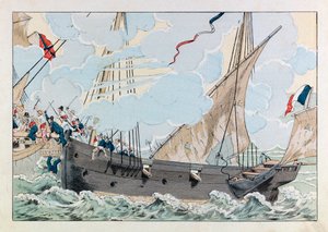 Illustration du livre « Les épées de France » : Robert Surcouf (1773-1827) avec son navire « La Coquette » attaque le navire anglais « la Queen Mary »