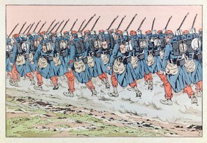 Jacques Marie Gaston Onfray de Bréville dit JOB (1858-1931); Illustration du livre "Les épées de France": Les poilus de 14 en route pour le front