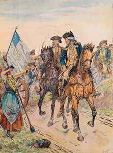 George Washington passant devant Molly Pitcher pendant la bataille de Monmouth - pseudonym for Onfray de Breville Jacques Job