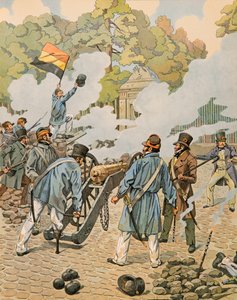 Jacques Marie Gaston Onfroy de Bréville dit JOB (1858-1931) - Histoire de la Belgique : Jean Joseph Charlier (1794 - 1866) dit la jambe de bois pointe son artillerie contre les troupes néerlandaises massées dans le parc de Bruxelles en septembre 1830, Coll
