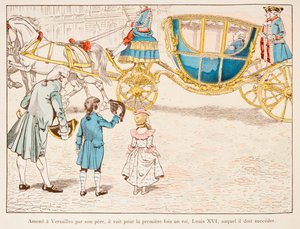 Napoléon Bonaparte amené à Versailles par son père voit le roi Louis XVI en carrosse pour la première fois en 1770, Collection privée