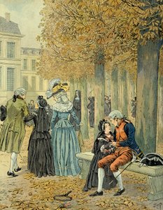 Napoléon Ier Bonaparte (1769-1821) rendant visite à sa sœur Elisa Bonaparte (1777-1820) à la maison royale de Saint-Cyr. Illustration de Jacques Marie Gaston Onfray de Bréville dit JOB (1858-1931)
