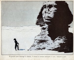 Napoléon étudiant le Sphinx en Égypte - lithographie de Job (Jacques Onfroy de Bréville) de "Le Grand Napoléon des Petites Enfants" 1893