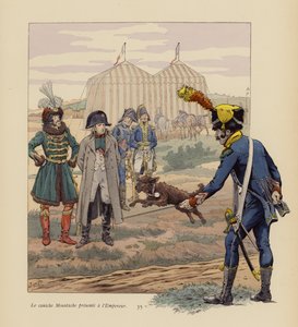 Le chien Moustache présenté à Napoléon (lithographie en couleur) - pseudonym for Onfray de Breville Jacques Job