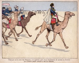 Napoléon en Égypte - Pendant sa campagne égyptienne, il est accompagné de savants avec lesquels il visite les sites archéologiques - lithographie de Job