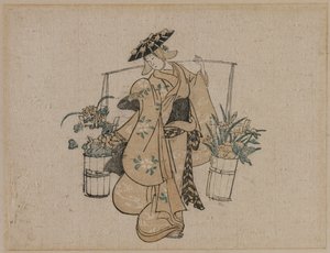 Une Beauté Portant Deux Seaux de Fleurs - style of Torii Kiyomasu