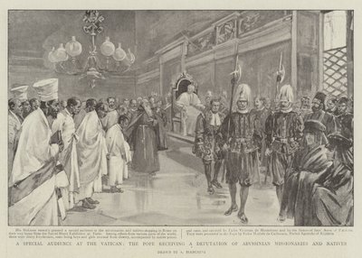 Audience spéciale au Vatican, le Pape recevant une délégation de missionnaires et de natifs abyssiniens (lithographie) - (after) Italian School