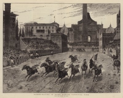Courses de chevaux à Rome pendant le carnaval (gravure) - (after) Italian School