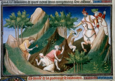 Extraction de rubis de la montagne de Sighinan par ordre du roi de Badakhchan. Miniature tirée du Livre des Merveilles (Devisement du Monde, Il Milione) par Marco Polo, illustrée par le Maître de - (and workshop) Boucicaut Master