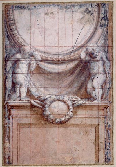 Deux putti soutenant un médaillon vierge - (c.1489 1534) Correggio