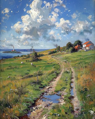 Paysage printanier panoramique en France rurale, Décoration murale pour la chambre - F. Abderrahim