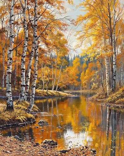 Paysage et bouleaux avec des eaux cristallines - F. Abderrahim