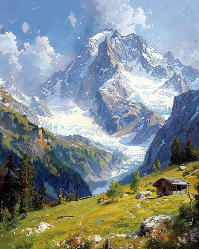 Paysage avec des collines fleuries - F. Abderrahim