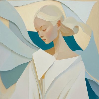 Fille asiatique abstraite aux cheveux blonds, Décoration murale à vendre - F. Abderrahim