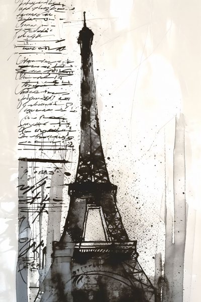 Éclaboussures de peinture noire Tour Eiffel - peinture impressionniste, impression sur toile encadrée sur demande - F. Abderrahim