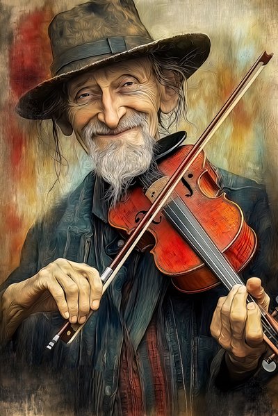 Musicien de rue jouant du jazz sur son violon, , Décor mural encadré - F. Abderrahim