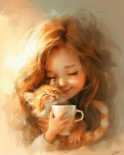 Petite fille, son chat et l