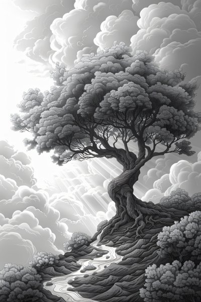Formation rocheuse majestueuse, portail naturel, tempête et arbre spectaculaires, décor mural encadré, - F. Abderrahim