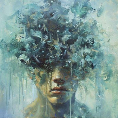 Homme exprimant une profonde tristesse, Psychologie art painting, impressinist, online print canvas - F. Abderrahim