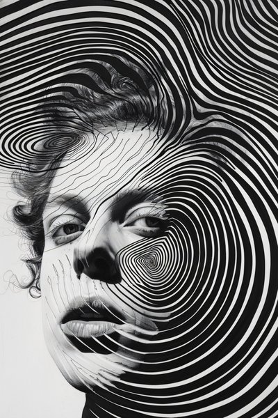 Homme dans le tourbillon de la paranoïa, Dessin Minimaliste Croquis, Impressions sur Toile Personnalisées - F. Abderrahim