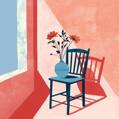 plante, chaise et vase en céramique, style bohème, Décoration murale moderne | impression sur demande - F. Abderrahim