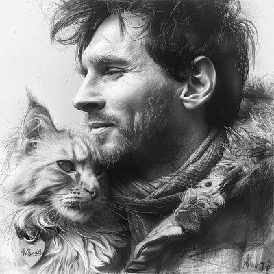 Chat avec le footballeur Messi, Décoration murale moderne | impression sur demande - F. Abderrahim
